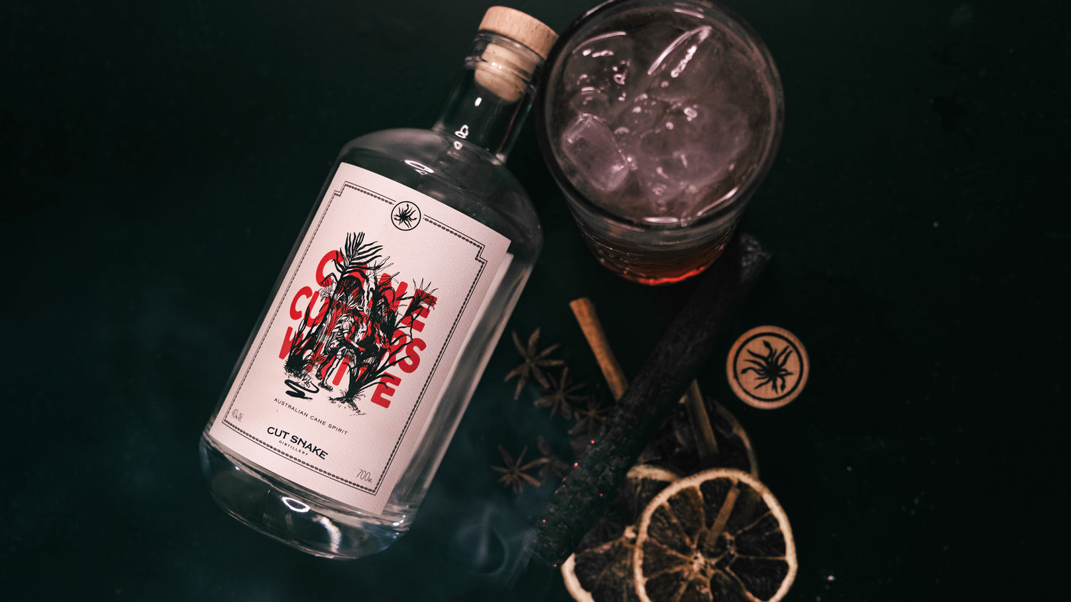 A picture of a bottle of Rum, Cane Spirit Cocktail. Cut Snake Distillery, Byron Bay NSW